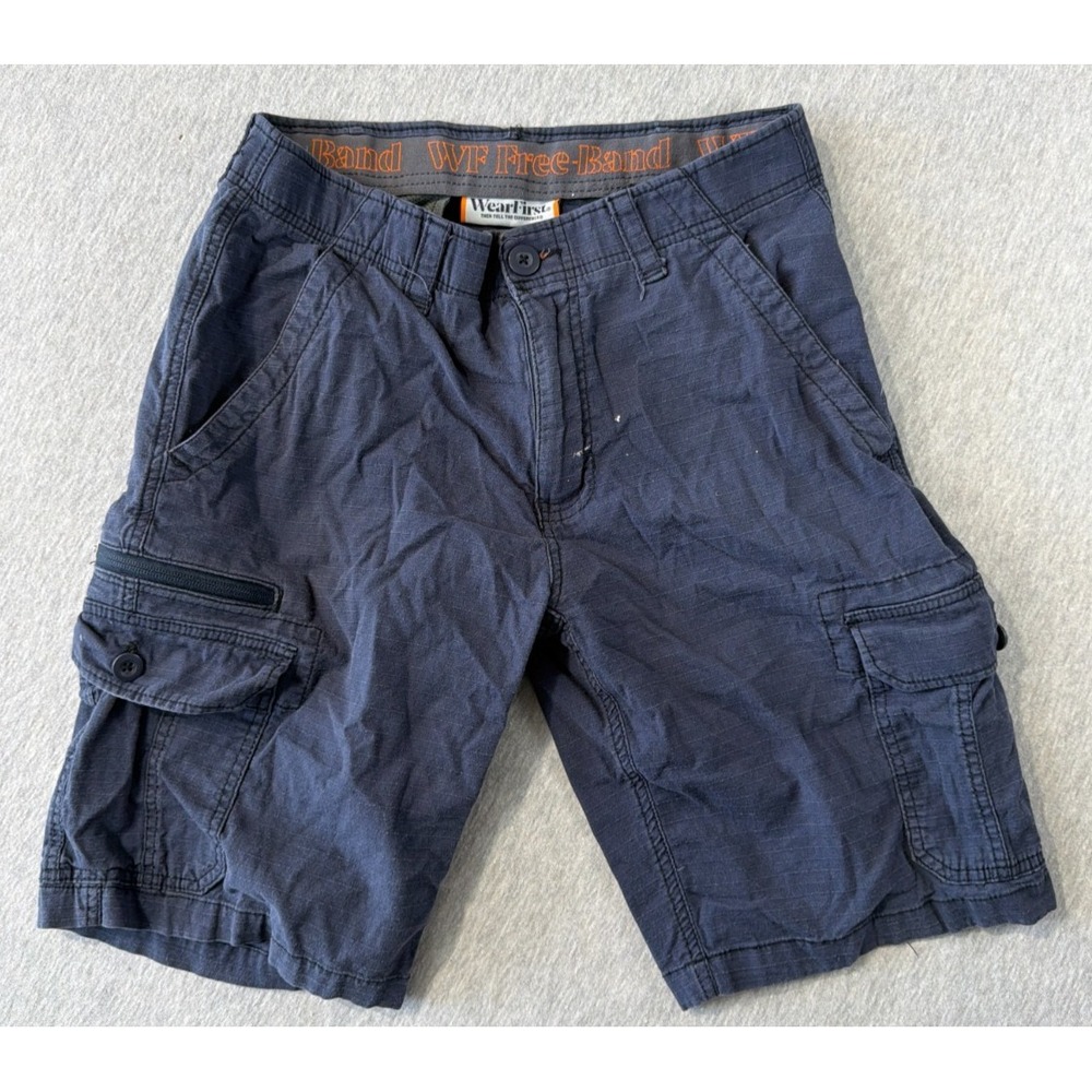 WearFirst Cargo Shorts Mens 32 Navy Blue Stretch Outdoor Hiking Utility Pockets